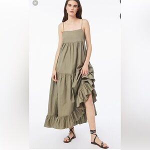 frame green silk dress FRAME Asymmetric Silk-Satin Dress